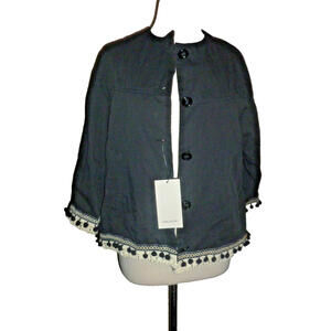 NWT  Zara Basic Cotton Fringed Black Jacket Blazer sz XS Retail $69.9‎